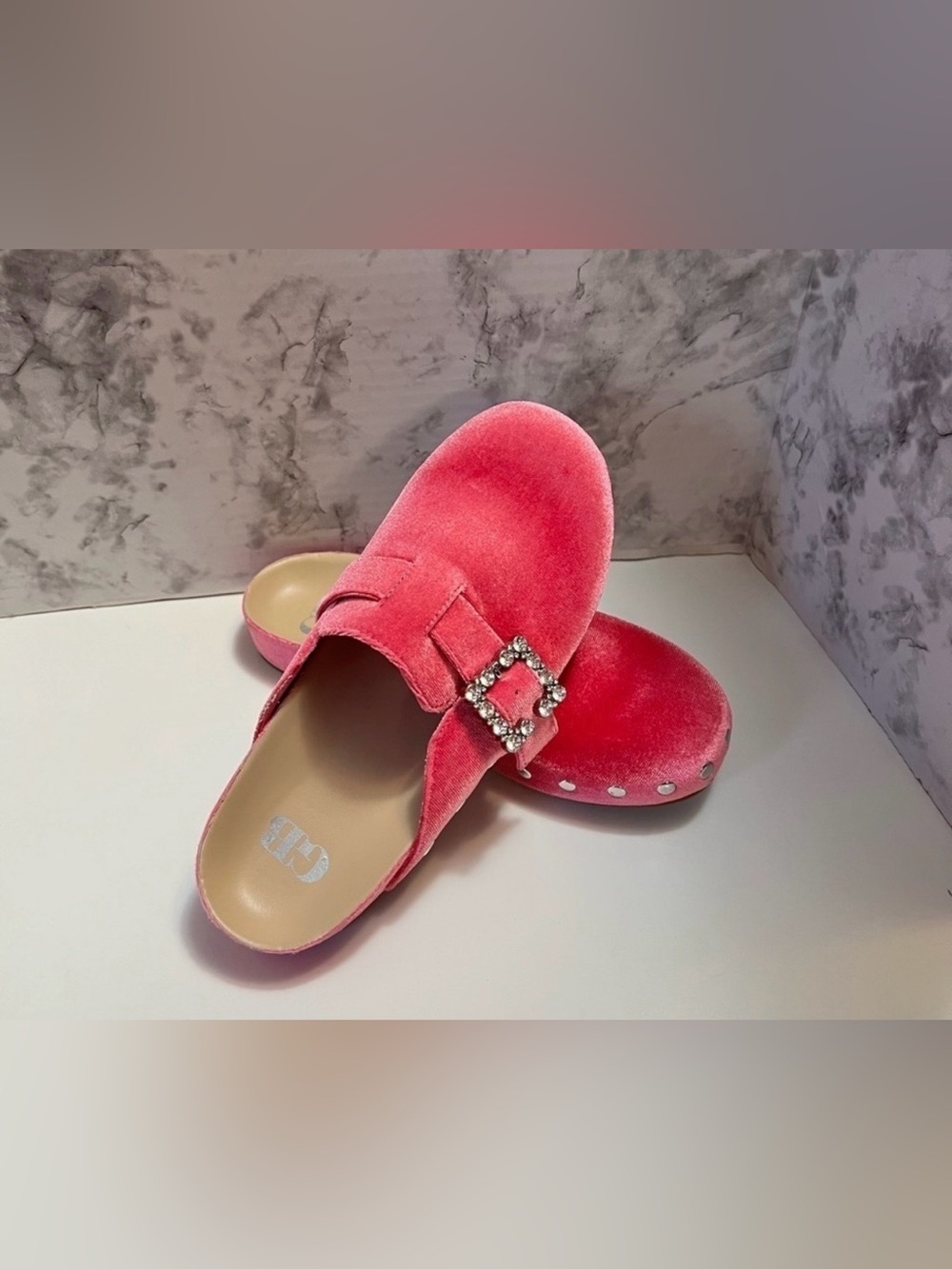 Gianni Bini Pink Velvet Slip-On Mules with Crystal Buckle - Picture 2 of 4